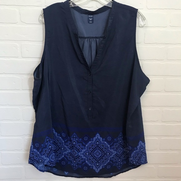 Old Navy Tops - Old Navy XXL Sleeveless Quarter Button V Neck Blue